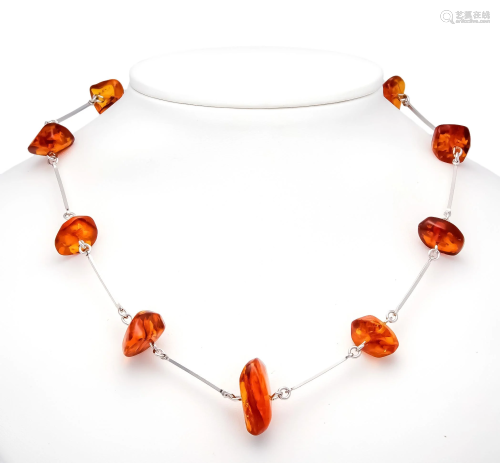 Amber necklace silver 835/000