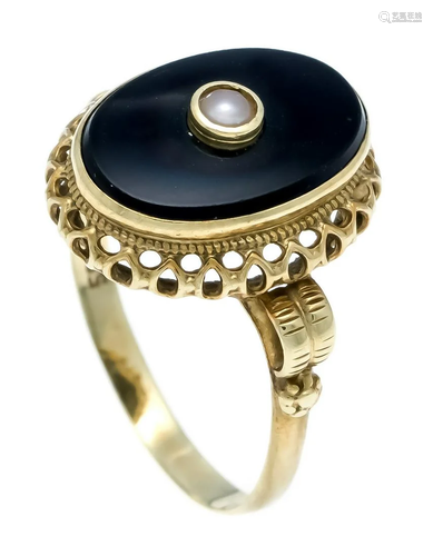 Pearl onyx ring GG 585/000 wit