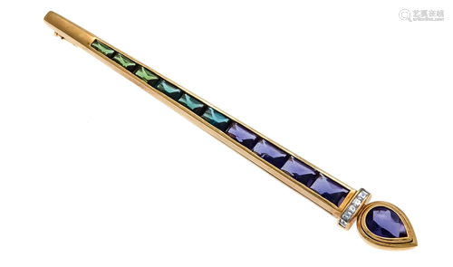 Tourmaline diamond bar brooch