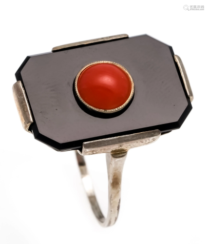 Onyx coral ring silver unstamp