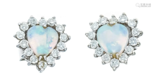 Opal diamond stud earrings WG