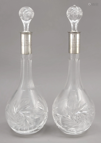 Pair of carafes with silver ne