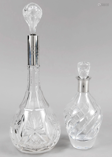 Two carafes with silver neck m