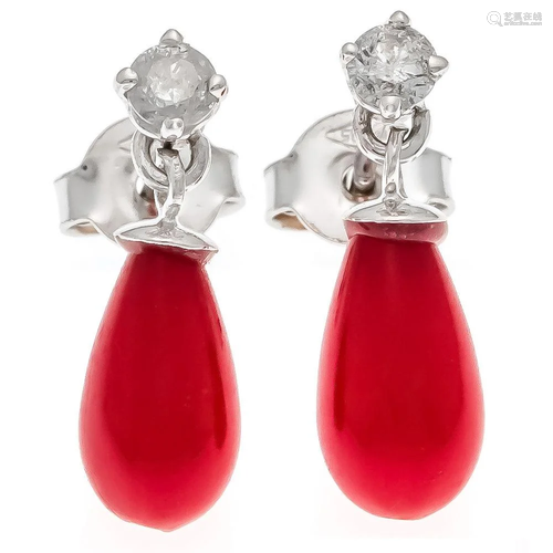 Coral diamond stud earrings WG