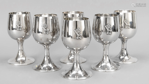 Six wine goblets, mid-20th cen