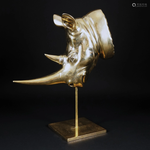 A gilt bronze head of a rhino