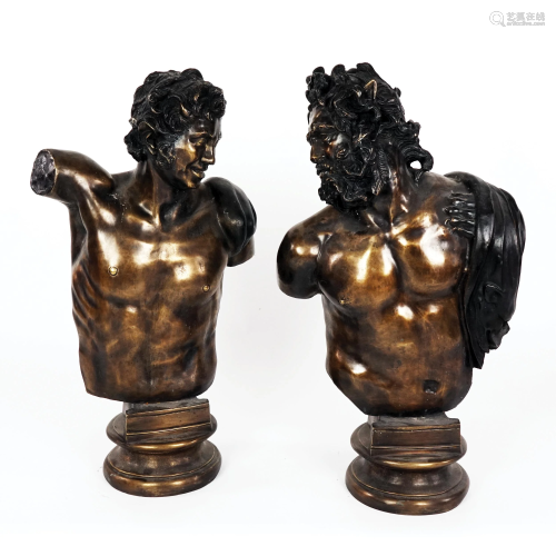 A pair of patinated bronze sculpture of Furietti