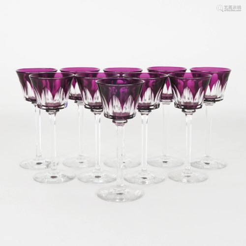 10 French cutted purple crystal glasses