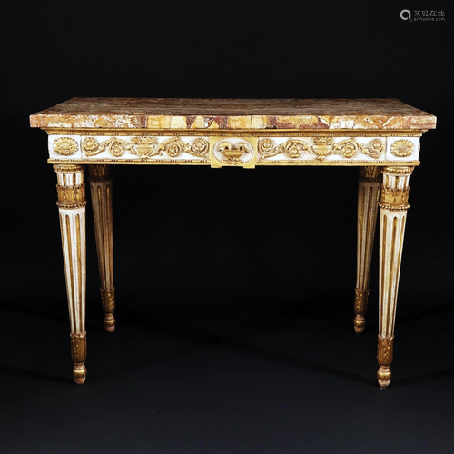 A white lacquered, carved and gilt wood console