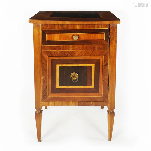 A walnut inlaid bedside table, 18th century