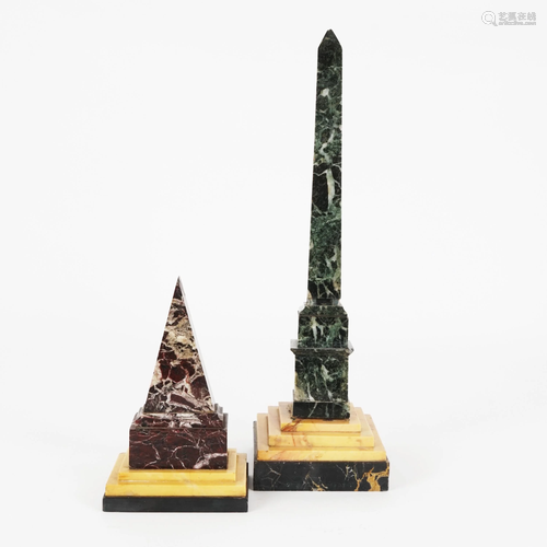 An obelisk and a pyramid in polychrome marbles