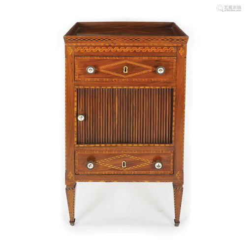 A walnut inlaid bedside table, 18th century