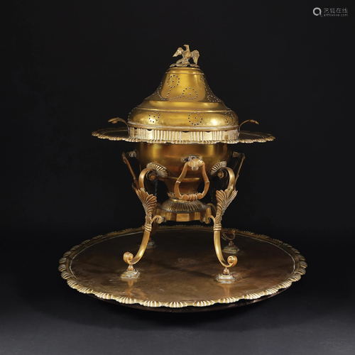 An Oriental large brass brazier