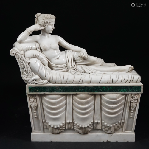 A white marble and malachite figure of Paolina Borghese