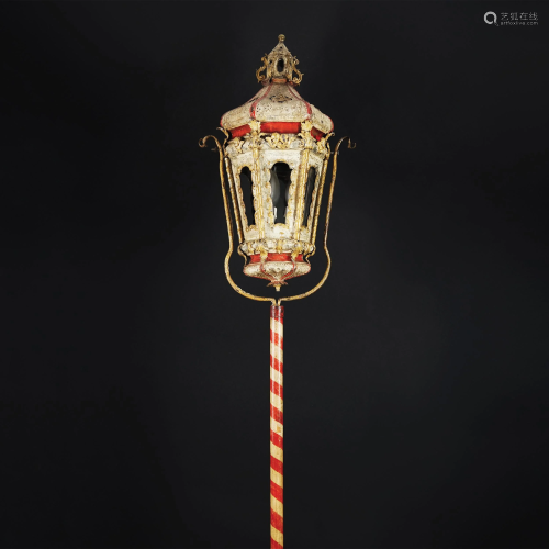 A Venetian lacquered and gilt tilting tolla lantern