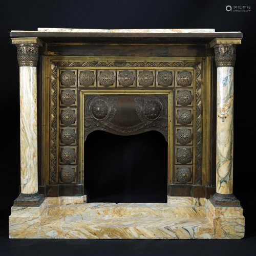 A yellow marble, gilt and patinated bronze and metal
