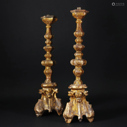 A pair of gilt wood torceri, 18th century