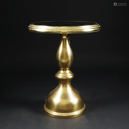 A brass glass round top gueridon