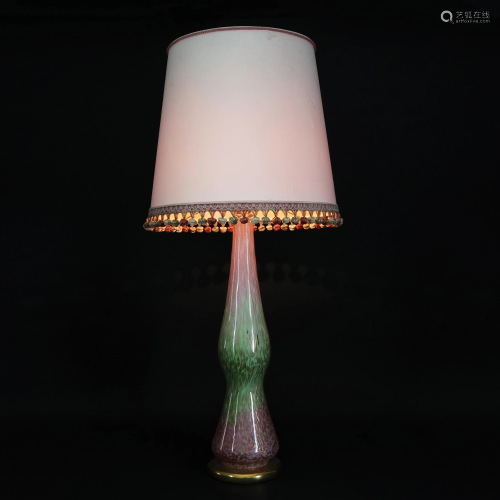 A green and pink mottled glass table lamp with