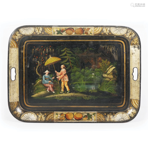 A polychrome tin tray, 19th century