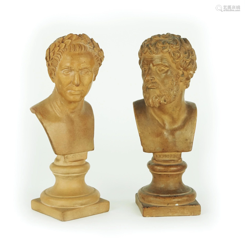 A pair of terracotta busts og Demostene and Julius