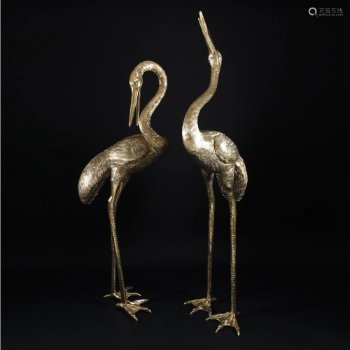2 gilt bronze figures of an heron