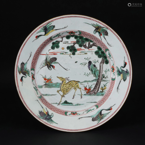 A Chinese white and òolychrome porcelain plate, 18th
