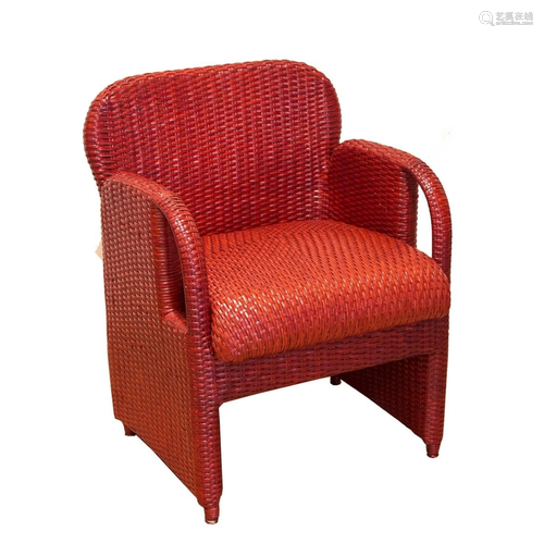 4 Italian red rattan Tlinkit armchairs, Gae Aulenti for