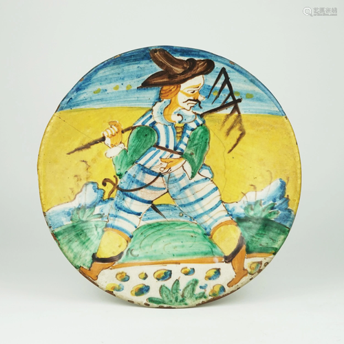 An Italian polychrome maiolica plate, Montelupo, 17th