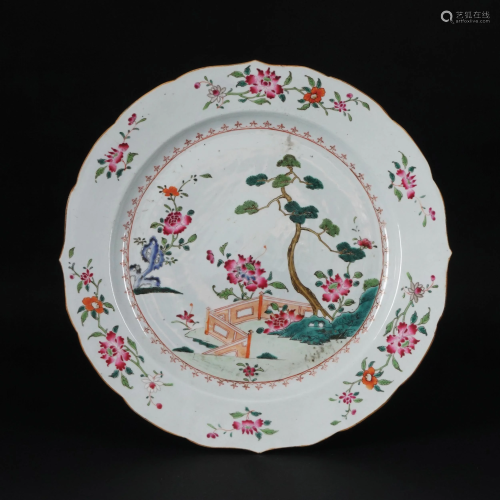 A Chinese white and polychrome porcelain plate, 18th