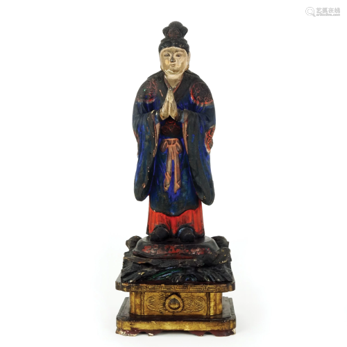 A Japanese polychrome wood of a buddhist deity, 19th