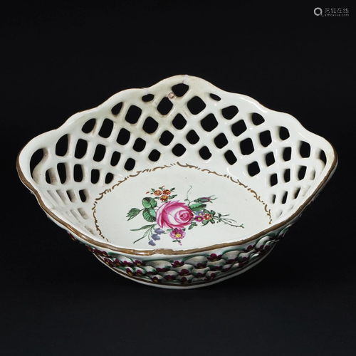 A French white and polychrome terraglia basket