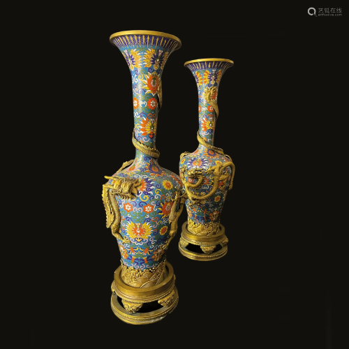 A pair of Chinese cloisonné enamel and gilt bronze