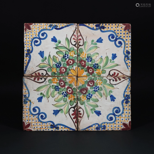 A Sicilian polychrome maiolica panel made by 4 square