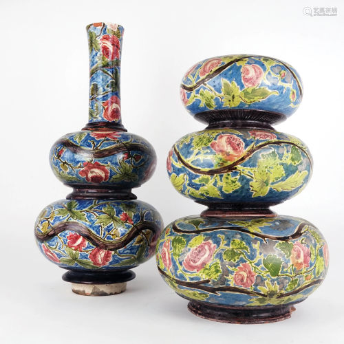 2 polychrome ceramic vases