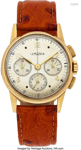 54069: Lemania, Fine 18k Gold Three Register Chronograp