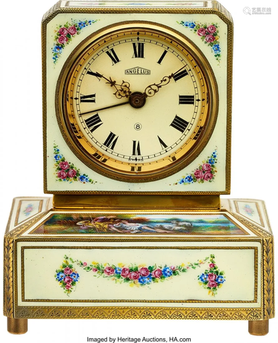 54099: Angelus, Gilt & Enamel Boudoir Clock With Musica