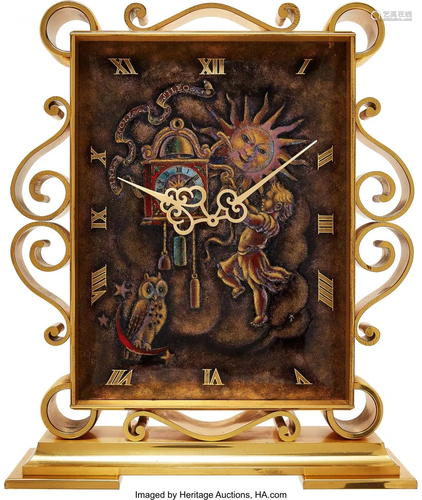 54106: IMHOF, Oversize 8 Day Gilt Brass Clock With 