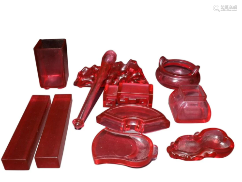 SET OF RED GLASSWARE STATIONARY