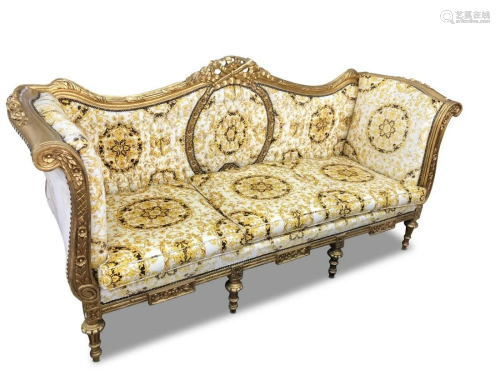 Pair of Ornate French Style Gilt Settees,