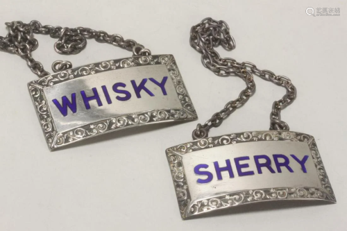 Two English Sterling Silver Decanter Labels,