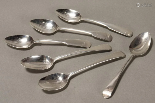 Six Georgian Sterling Silver Teaspoons,