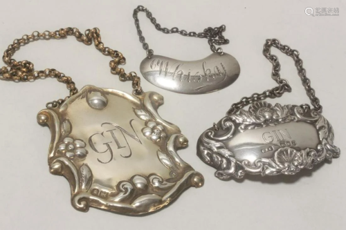 Three Assorted English Sterling Decanter Labels,