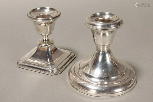 Two Sterling Silver Squat Candlesticks,