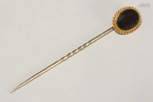 Victorian Gold and Smokey Quartz Stick Pin,