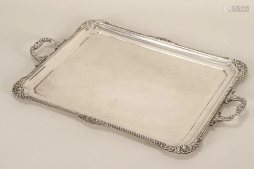 Large George VI Sterling Silver Twin Handled Tray,
