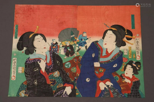 Original Japanese Woodblock Diptych Tokoyuni III