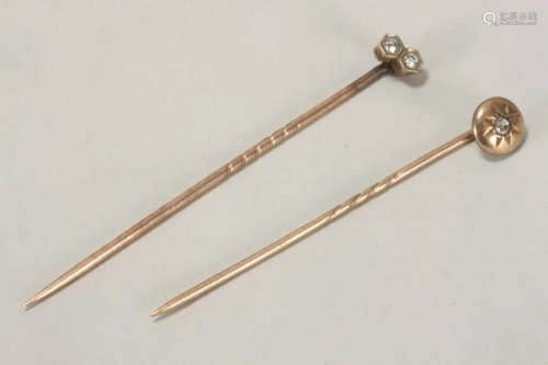Two Victorian Gold and Diamond Stick Pins,