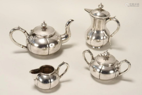 Chinese Four Piece Silver Tea and Coffee Service,