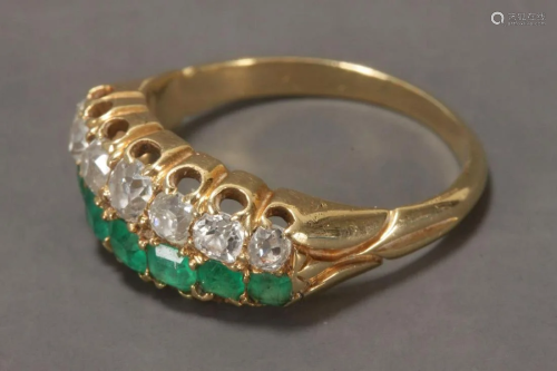 Ladies 18ct Gold, Diamond and Emerald Dress Ring,